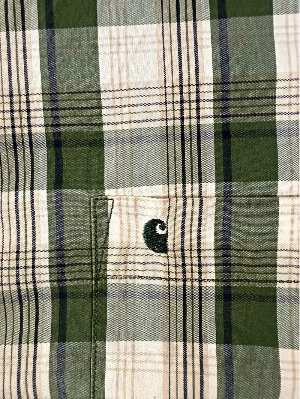 Carhartt Men’s 2XL Green White Plaid Button-Up Shirt Short Sleeve Pockets